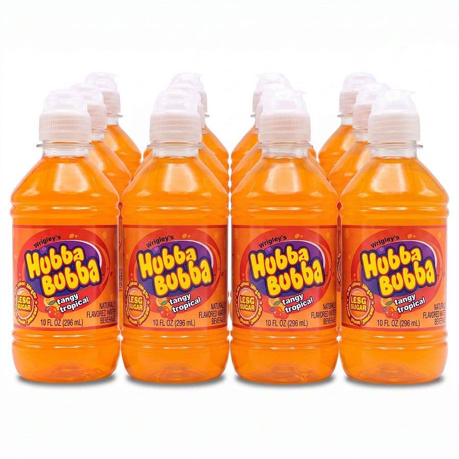 Hubba Bubba Tangy Tropical Candy Drink 10oz Bottle 12 Pack