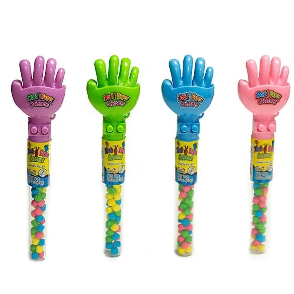 Rock paper scissor candy filled