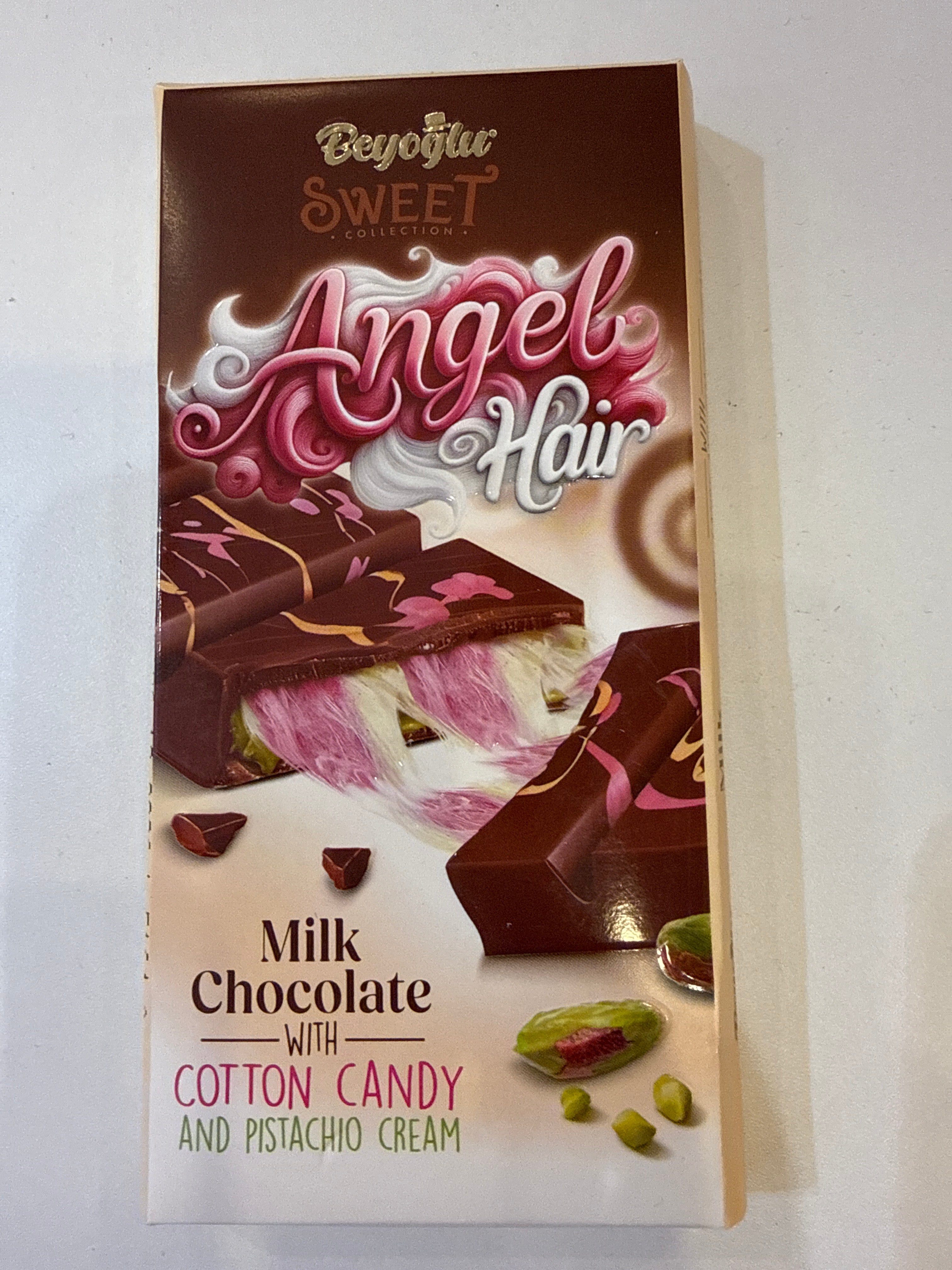 Angel Hair Milk Chocolate with Cotton Candy And Pistachio Cream