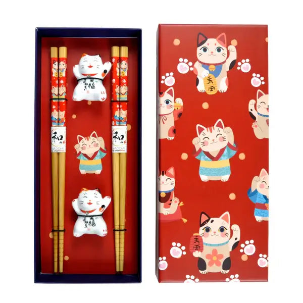 Lucky Cat Neko 2 Pair Chopstick Gift Set