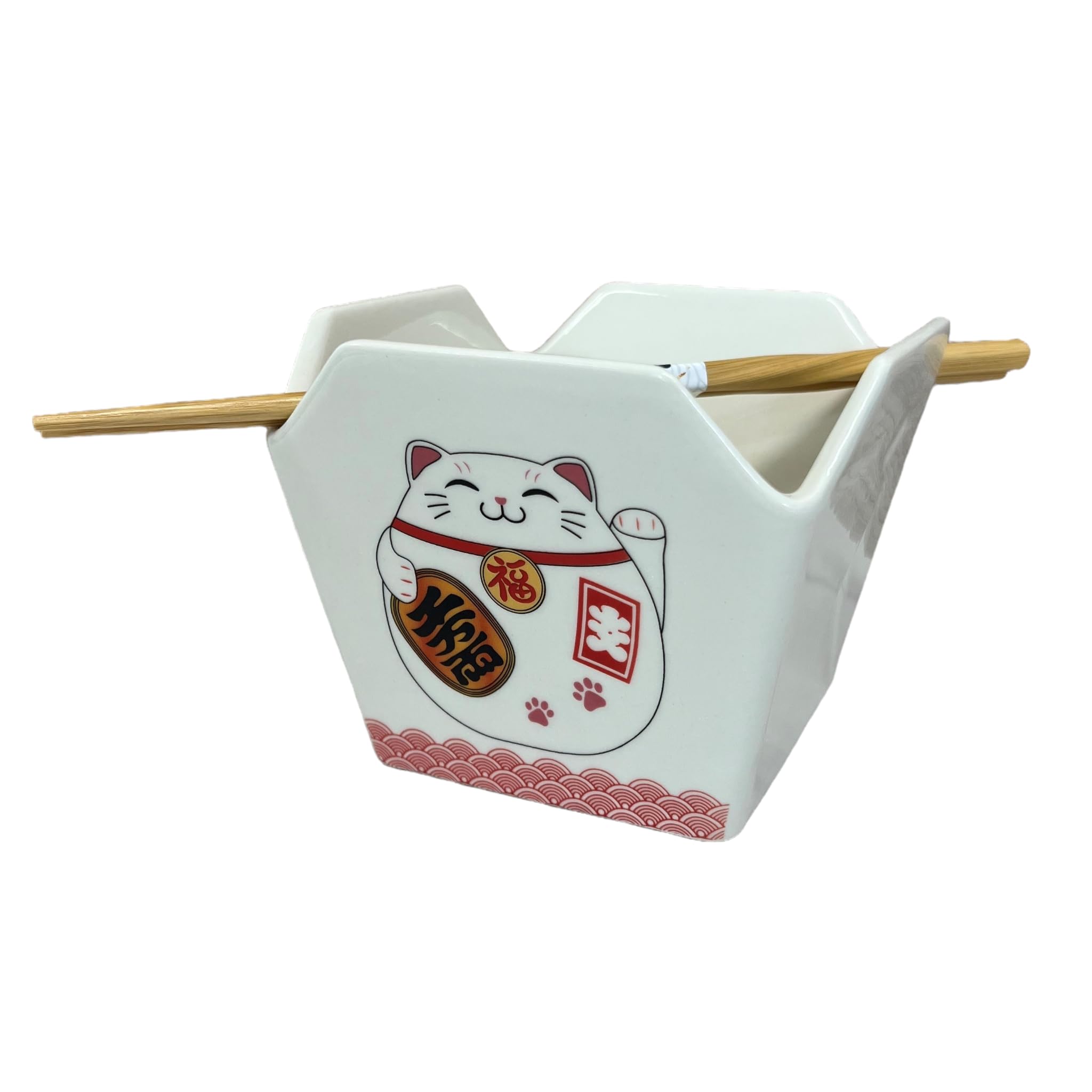 Lucky cat Serving Bowl with Chopsticks