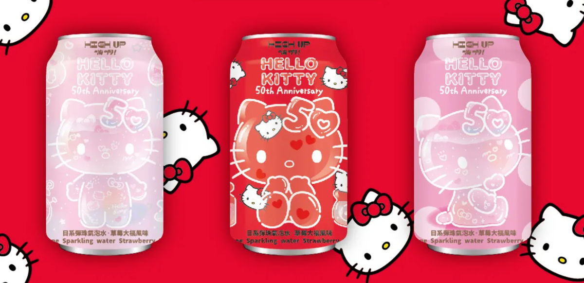 High Up Hello Kitty 50th Anniversary Strawberry Sparkling Water - Taiwan