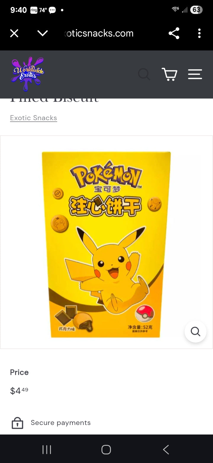 Loda Pokemon Chocolate Filled Biscuit